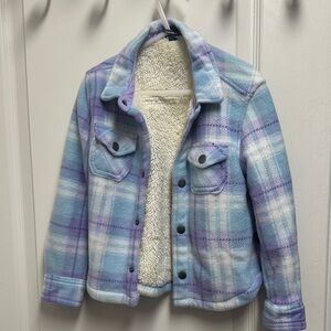 Kids Plaid Snap Button Flannel Jacket - Blue and Purple Eddie Bauer